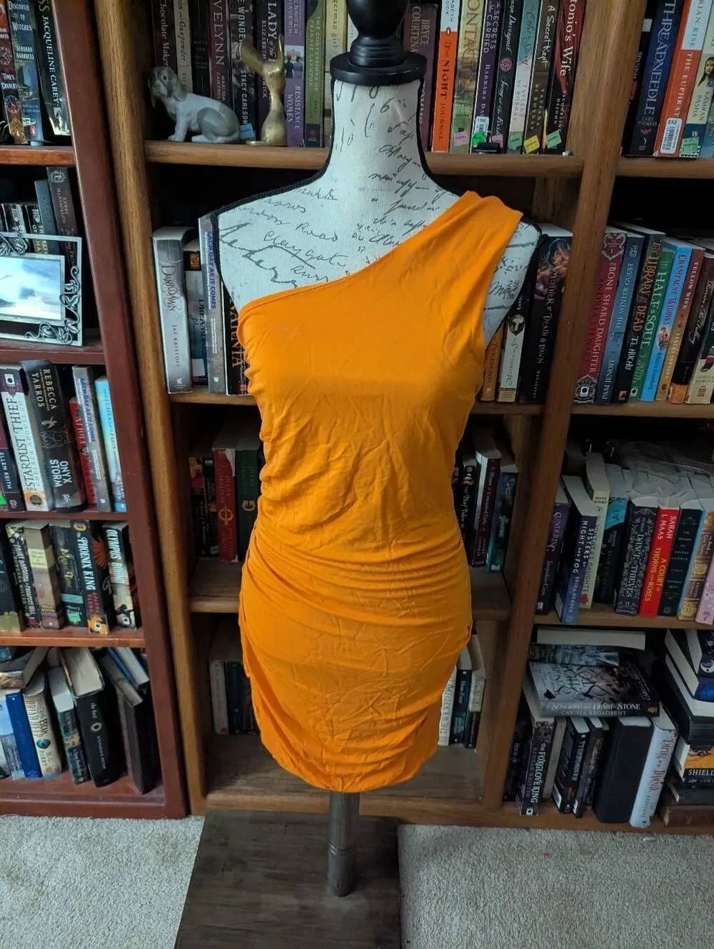 Cut 25 Marigold Yellow One-Shoulder Ruched Bodycon Dress Size Large L NWT